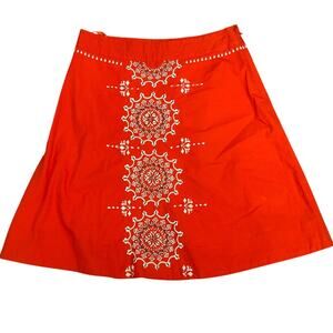 Anthropologie Lithe Orange Cotton Skirt Size 2 Embroidered Boho Mandala India